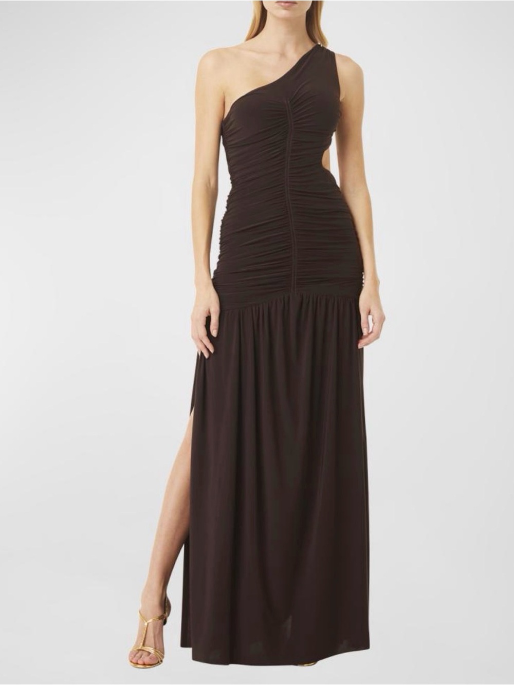 MISA Los Angeles Samsara One-Shoulder Ruched Cutout Maxi Dress